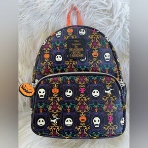 Black and Orange Mini Backpack with Day of the Dead Pattern